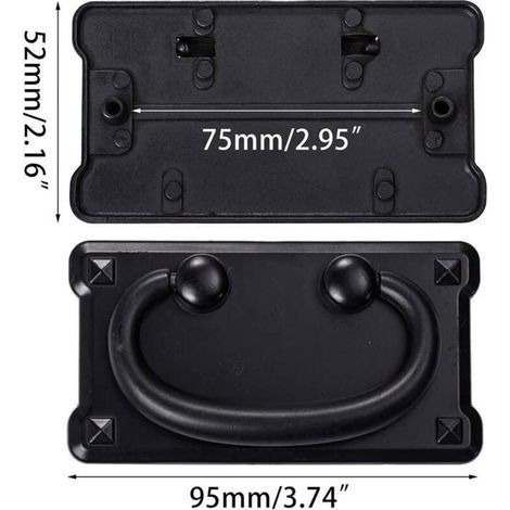 HONORNIC - 2 Pièces Poignée - Noir Porte Rectangulaire Poignée Tiroir Vintage Poignée à Anneau pour Meuble Classique avec Vis (1/4)