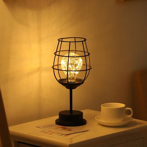 Lampe De Veilleuse Led - Base En Fer Et Abat-Jour En Plastique - Alimentation Sur Piles - Lumière Blanc Chaud - 4 Modèles Disponibles (1/3)