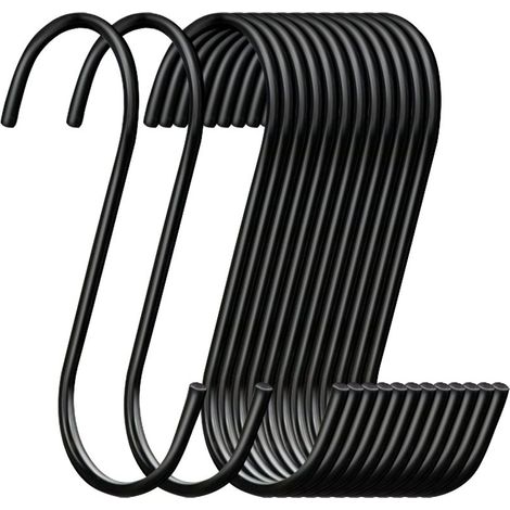 Set mit 30 robusten, 9,5 cm langen S-Haken aus schwarzem Stahl für Küche und Aufbewahrung