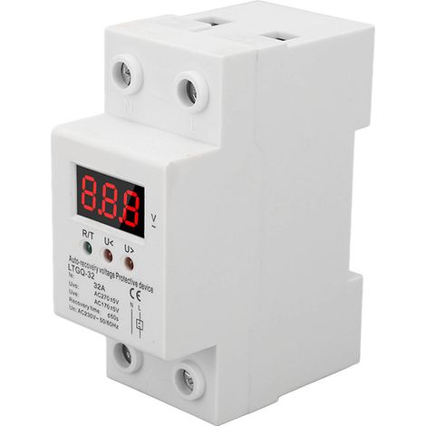 Protecteur de tension 230VAC 2P32A LTGQ-32, disjoncteur anti-surtension et sous-tension, réarmement automatique, module de protection pour tableau électrique domestique. (1/5)