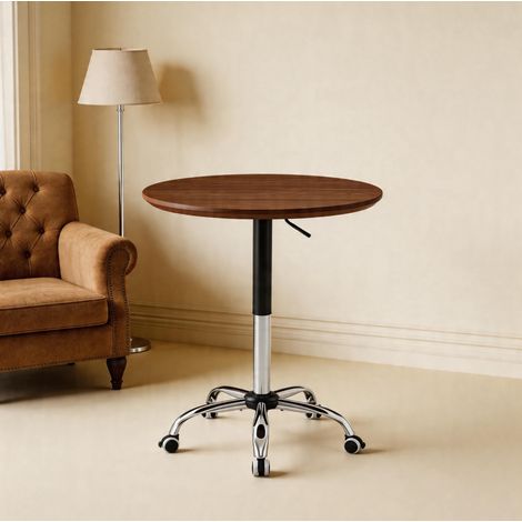 Table d'appoint ronde réglable en hauteur, à roulettes, 70 cm, couleur noyer OKMYHOME (1/5)