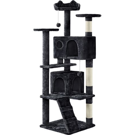 Homevive Árbol Rascador para Gatos de 158 cm con Plataforma Torre Escalador para 1-3 Gatos Medianos con Bolas 49x49x158 cm Gris Oscuro Negro