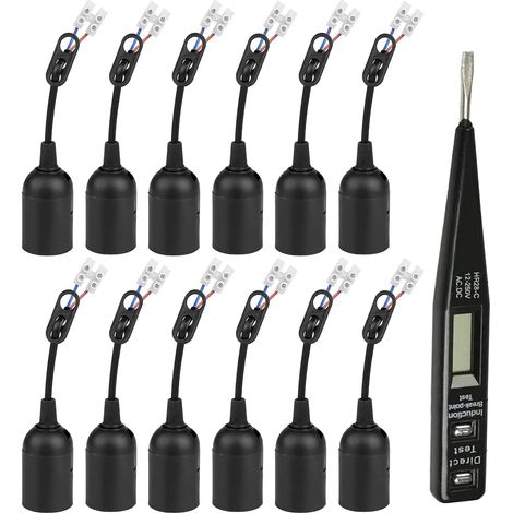 Douille de rechange E27-12 PCS Douille E27 Support d'ampoule + Tension VDE/testeur de Phase, 4A 250V Douille de lampe avec câble (max.60W),Base de Lumière Douille de Suspension, Douille de Chantier