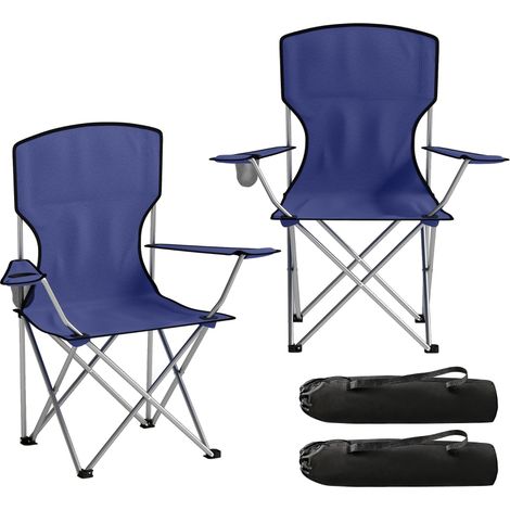 Chaises de Camping Pliantes avec Sac et Porte-Gobelet, Dossier Haut, Lot de 2, 88x57x97cm, Bleu Foncé, Parfaites pour l'Extérieur (1/5)