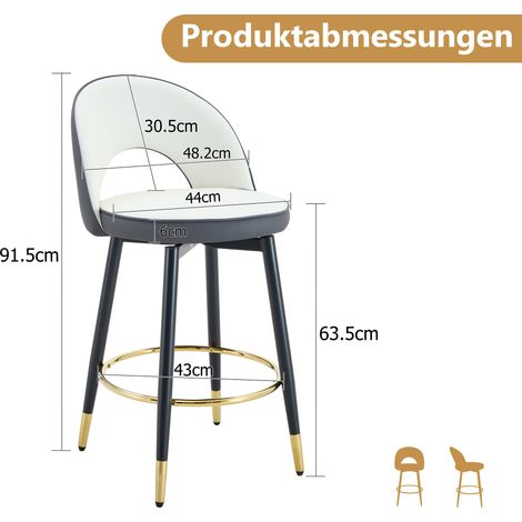Tabouret de bar - Générique - Modèle 360° - Design ajouré élégant, assise PU gris/blanc, pieds métal dorés, lot de 2 (1/5)