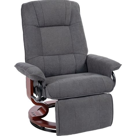 Fauteuil relax pivotant en tissu effet lin gris avec repose-pieds et base en bois MODENUIT (1/5)