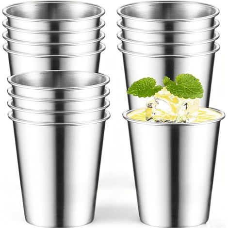 gobelets en acier inoxydable - 260 ml - et passe au lave-vaisselle - Sans poignée - Pour bière, eau, jus - pour la maison, le camping, les fêtes et l'extérieur (argenté (1/5)