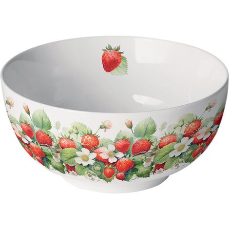 Bol blanc en porcelaine fraises et fleurs