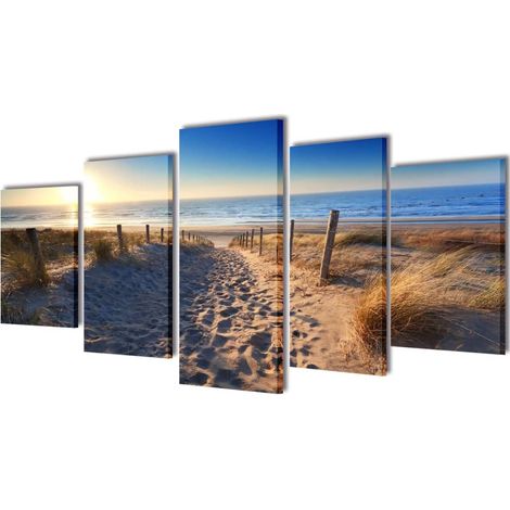 Canvas Wall Print Set Sand Beach 200 x 100 cm vidaXL