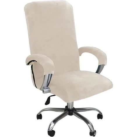 Funda para silla, terciopelo elástico, lavable, color beige, para oficina (1/5)