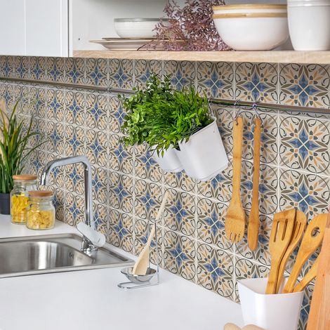 Sticker Mural Carrelage adhésif Cuisine Salle de Bain - 30 STICKERS CARRELAGES AZULEJOS SEBASTIANA - 30stickers10x10cm (1/5)