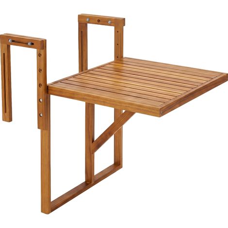 Qiko - Table de Balcon Pliante 46,5 x 75 x 60 cm Étagère Suspendue d'Extérieur en Bois d'Acacia (1/5)