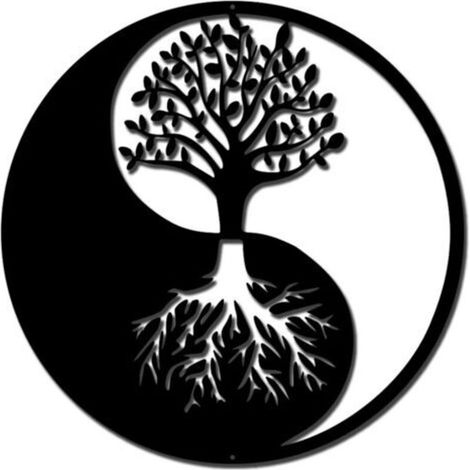 30 cm, Lebensbaum Wanddekoration aus Metall, Yin Yang Wandkunst Schwarz Wandbehang Dekor Silhouette Wandkunst für Schlafzimmer Wohnzimmer Badezimmer Büro Garten Hotel Wanddekoration