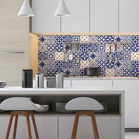Sticker Mural Carrelage adhésif Cuisine Salle de Bain - 9 STICKERS CARRELAGES AZULEJOS ORNEMENTS BLEU ÉGYPTIEN - 9stickers10x10cm (1/5)