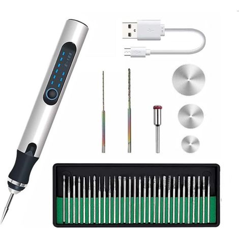 Tigrezy Elektrischer Gravierstift, Mini-Gravierwerkzeug, USB, kabellos, elektrisches Drehwerkzeug, 3 Einstellstufen zum Gravieren von Schmuck, Glas, Holz, Stein, Metall, Kunststoff (1/5)