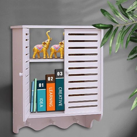 Armoire murale de salle de bain - 2 compartiments - Montage mural avec portes et 3 crochets - Blanc 37×20×40.8 cm (1/5)
