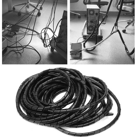 Câble spiralé noir Φ8mm 10m pour organisation flexible des fils et gestion des câbles