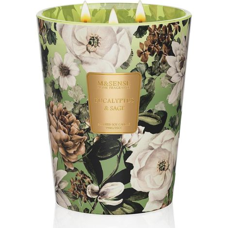 Bougie parfumée Eucalyptus & Sauge 990g avec 3 mèches, 150h de combustion