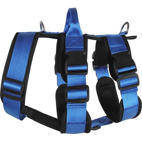 Harnais anti-explosion pour grand chien avec poignée, résistant et réglable, bleu, taille M. (1/5)
