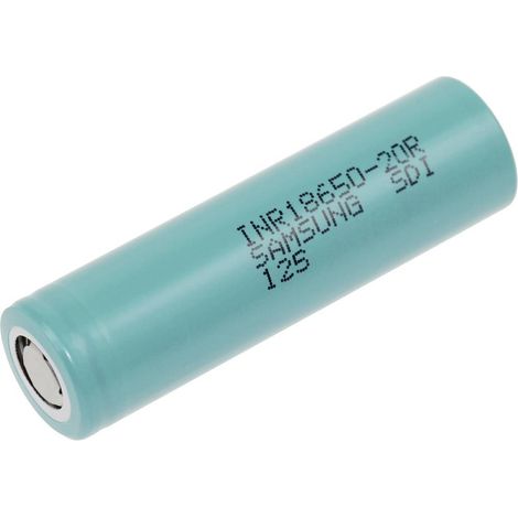 Samsung – Pile rechargeable 18650 Li-Ion 2000 mAh – Courant décharge max 20 A – Température de fonctionnement -20°C à +75°C – Type flat-top