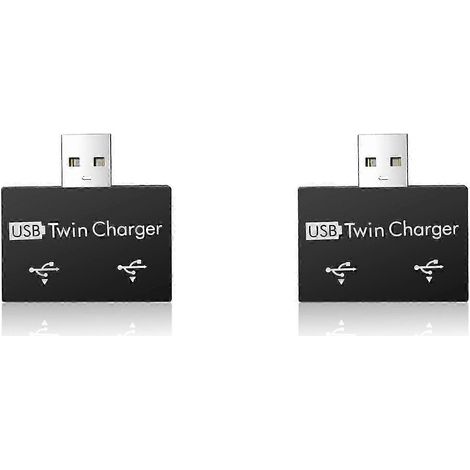 Lot de 2 mini hubs USB portables vers adaptateurs de charge à 2 ports, répartiteur USB, prolongateur de charge double USB, compatible avec téléphones et ordinateurs, noir (1/5)