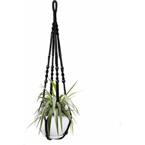 Suspension pour plantes d'intérieur en corde de coton noire, 85 cm, avec perles en bois, pour décoration intérieure, sans crochet, 1 paire