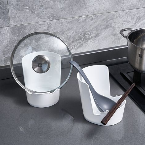 Repose-cuillère vertical en céramique blanche mate, support pour ustensiles de cuisine pour plaque de cuisson (5,12 × 5,91 × 5,51 pouces) (1/4)