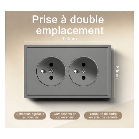 Double prise norme française murale 120x80mm, 6 Pièces (1/5)