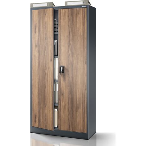 Armoire en métal verrouillable JAN, 900 x 1850 x 400 mm, Eco Design: anthracite/ couleur noyer