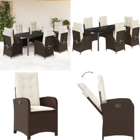 7-tlg. Garten-Essgruppe mit Kissen Braun Poly Rattan - Gartenstuhl - Gartentisch (1/5)