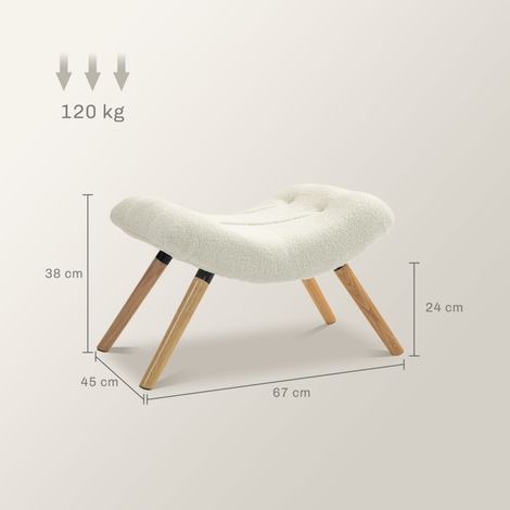 Ottoman moderne capitonné en polaire douce, piètement bois, repose-jambes blanc crème pour séjour, chambre et entrée (1/5)