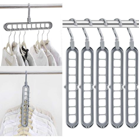 Organisateur de Cintres,Cintres en Plastique de Qualité Supérieure Multifonctions,Ouverture en Forme de S, Crochet Pivotant à 360 °, Organisateur de Placard Garde-Robe Magique (Gray Paquet de 10)-Fei (1/4)