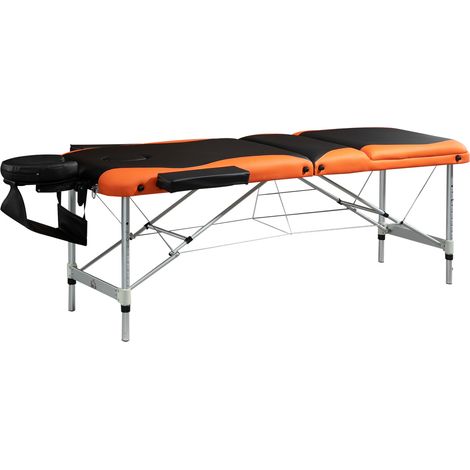Lettino da Massaggio Pieghevole Professionale in Alluminio e Plastica, Altezza Regolabile 61-84 cm, 215x81 cm, Nero e Arancione (1/5)