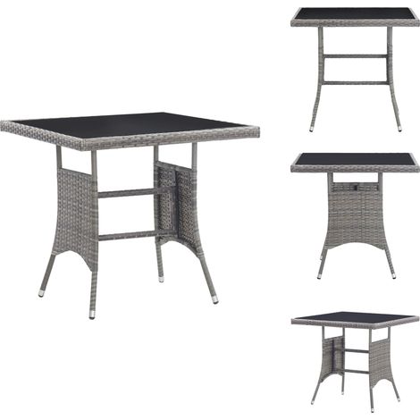 Table de jardin gris 80x80x74 cm résine tressée - Table De Jardin - Table Extérieure - Mobilier De Jardin - Table En Résine Tressée - Table Avec Dessus En Verre (1/5)