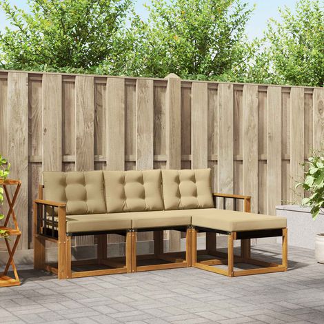 Outdoor-Sofagarnitur mit Kissen 4 pcs Natur und Beige