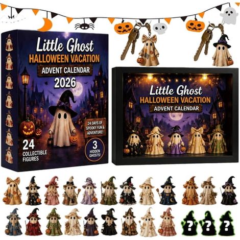 Calendrier de l'Avent Halloween 2026, 24 décorations fantômes en acrylique avec cadre lumineux et 3 fantômes mystérieux (1/5)