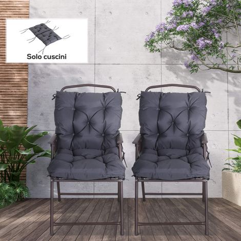 Lot de 2 Coussin de Chaise Jardin en Tissu Polyester et Coton, avec Liens de Fixation, Dimensions 50x98x8 cm, Teinte Gris Anthracite (1/5)