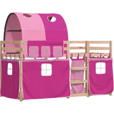 Etagenbett mit Vorhängen Rosa 90x190 cm Massivholz Kiefer vidaXL524154 (1/4)