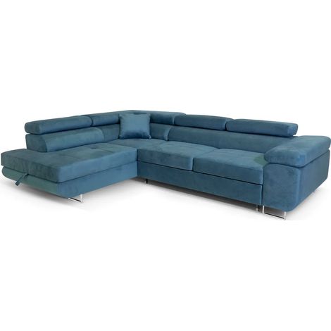 Ecksofa Aller L-form mit Schlaffunktion und Bettkasten in Blau (Kronos 05), Links Ottomane (1/5)