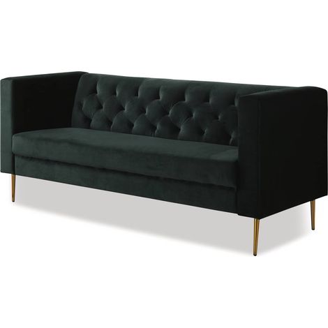 Couch aus Samt "Bruce" - 196 x 76 x 82 cm - 3-Sitzer - Dunkelgrün