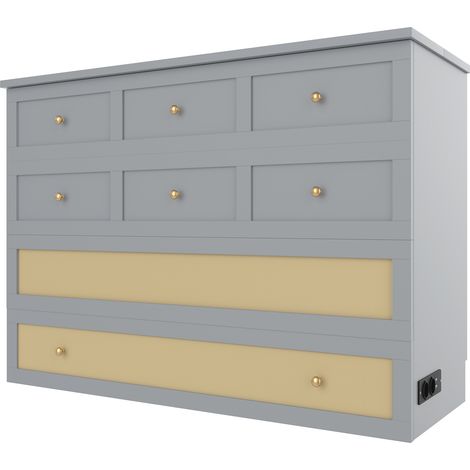 Cama armario convertible 140 x 200 cm en MDF gris con cajón, estante, USB y enchufe (1/5)
