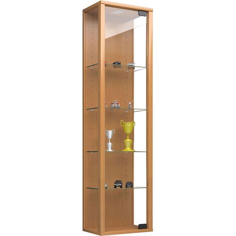 Stano Mini Vitrinenschrank Wandmontage 1 Glastür mit LED-Licht zum Aufhängen Buche dekor. (1/2)