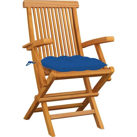 Maison Exclusive - Sedie pieghevoli con cuscini blu, 3 pezzi, in legno massello di teak. (1/5)