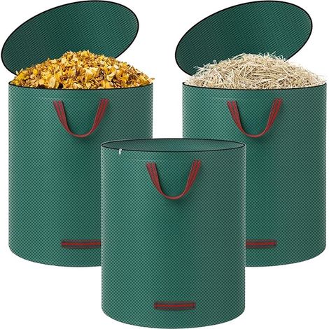 Green Waste Garden Bag 272L, Set of Reusable Garden Leaf Bags, Heavy Duty Green Waste Bag with Handles, Foldable Vegetable Bag Sacz Rubble for Collecting Leaves and Waste (1/5)