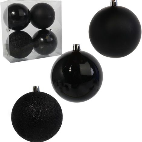 Set mit 4 schwarzen Kunststoffkugeln (8 cm) in einer transparenten Schachtel (1/5)