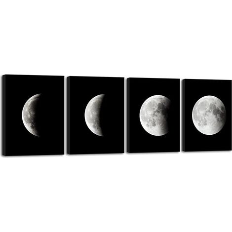 Toile - Impression Abstraite Espace - Noir Et Blanc - Décoration Murale - Lot De 4 - 30 X 40 Cm (1/5)