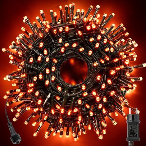 Anschließbare orangefarbene LED-Lichterkette, 20 m, 200 LEDs, wasserdicht, für den Außenbereich, Innenbereich, Weihnachtslichterkette, 8 Modi, orangefarbenes Licht für Halloween-Dekoration, Herbst (1/5)