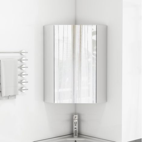 Armadietto a specchio angolare 32,5x32,5x55,6 cm in MDF e vetro bianco 3 lati – MEUBLIV (1/5)