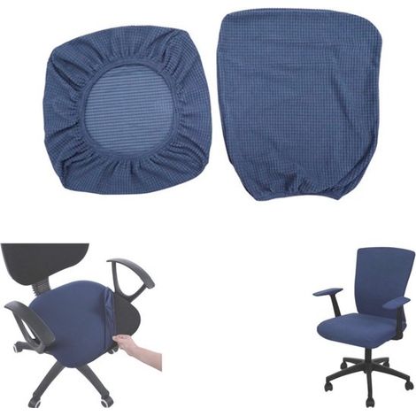 Funda elástica para silla de oficina, Funda lavable, Extraíble, Lavable, Resistente al polvo, Azul marino, 38-48 cm, Para sillas (1/5)