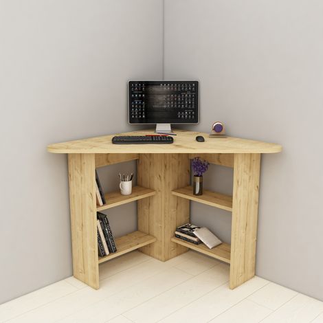 Escritorio Panchia, Esquinero, 5 Estantes, 4 Compartimentos, 80x80x74h cm Marrón (1/4)